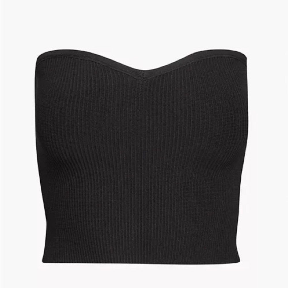 Babaton Black Ribbed Strapless Crop Top